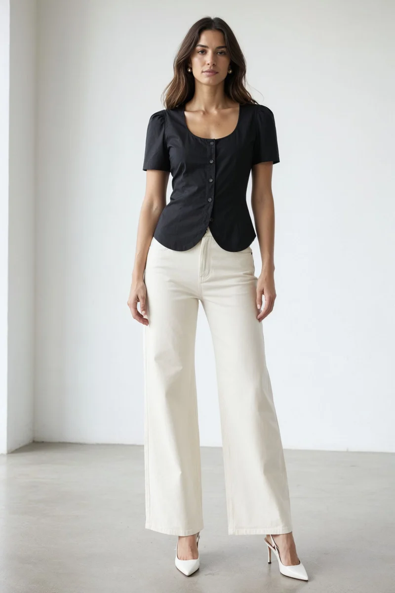 Orabelle|100% Cotton Scoop Neck Tie-Back Peplum Top