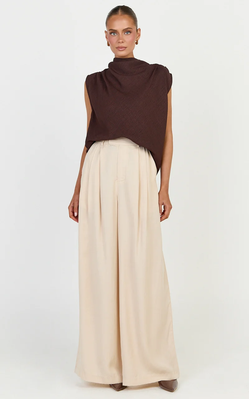 Clarke Pants - High Waist Wide Leg Pants in Neutral