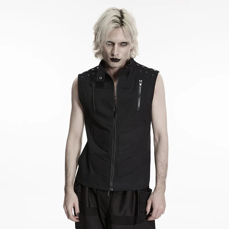 Herrväst med Cyberpunk-motiv och Dragkedja, Skull Nit
