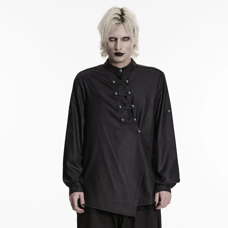 Herrskjorta med asymmetrisk knappslå och långärmad punk