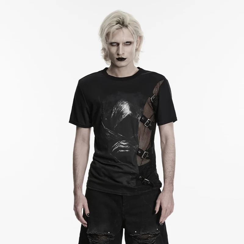 Herrskjorta med asymmetriskt tryck och spänne