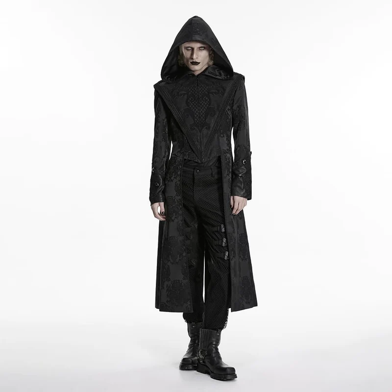 Herr Punk Broderad Jacquard Kappa med Huva Svart