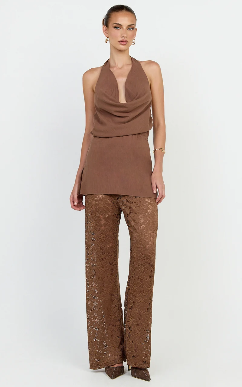 Charlotte Two Piece Set - Cowl Neck Set in Chocolate