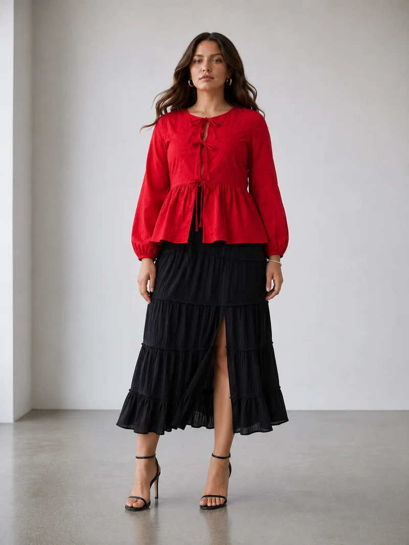 Lunaria Top|100% Cotton Schiffli Peplum Top