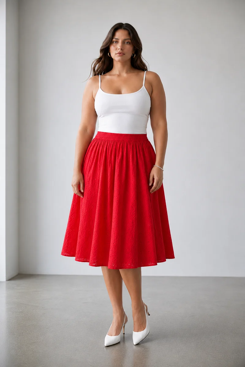 Lunaria Skirt|100% Cotton Flared Schiffli Skirt