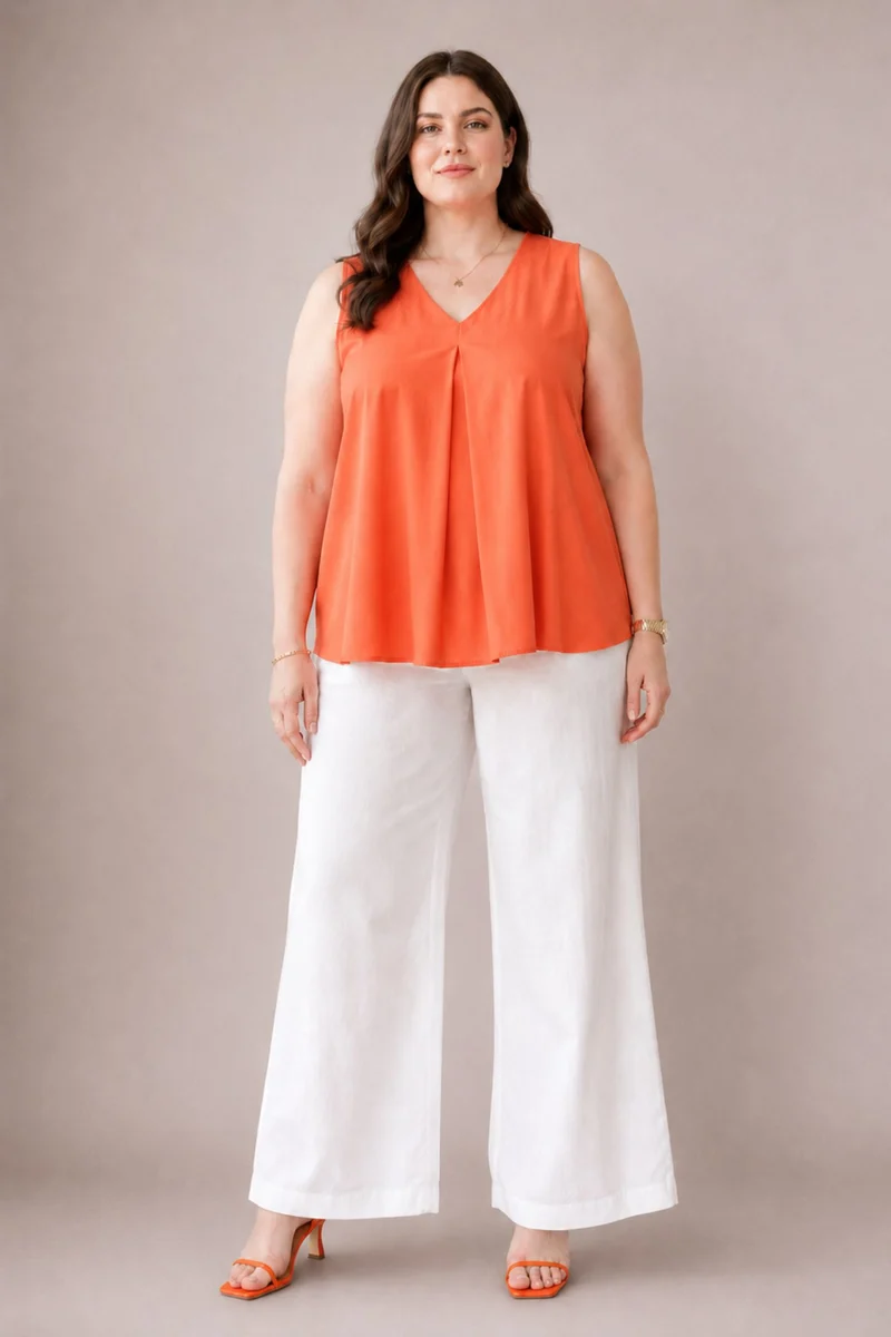 Solarah|100% Cotton V Neck Flared Top