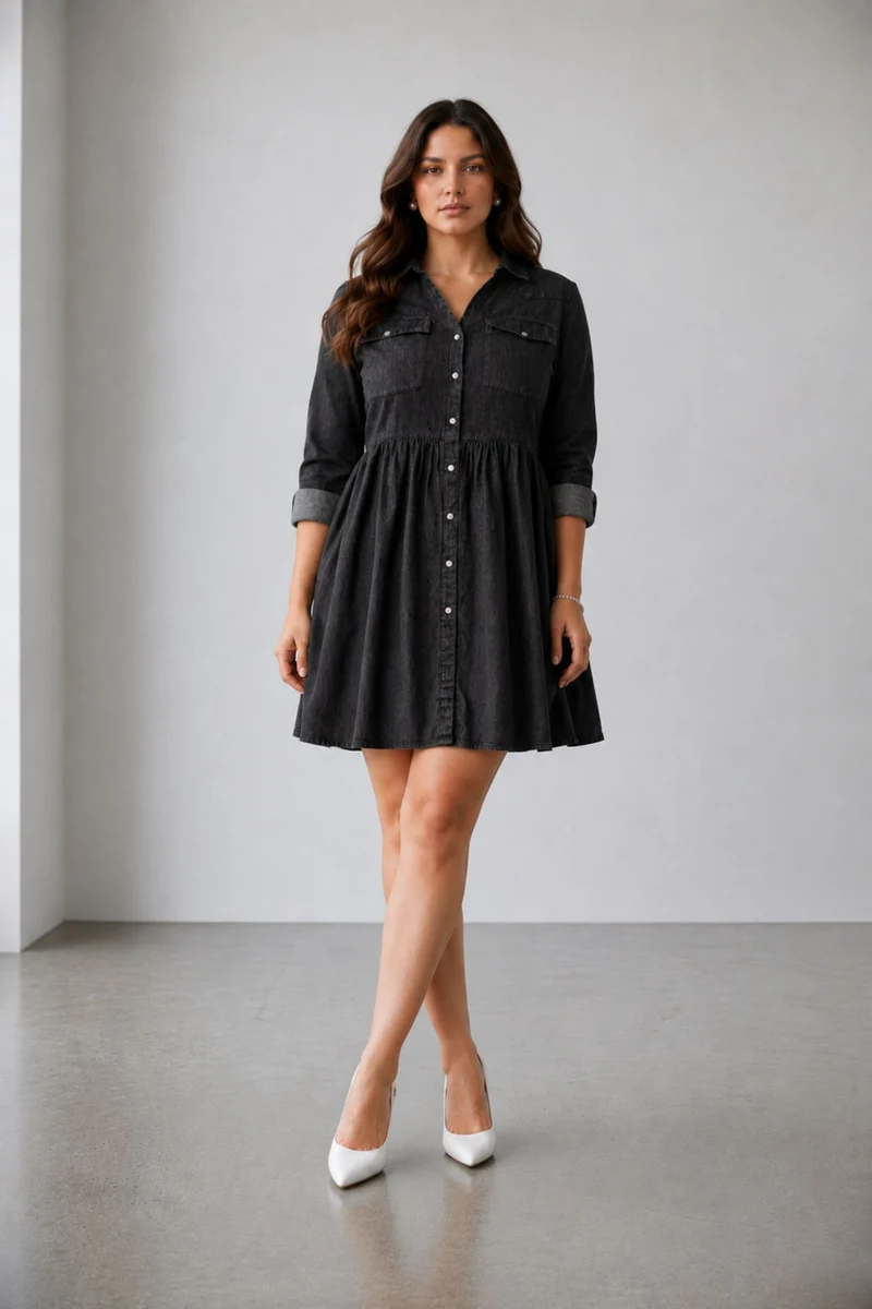 Celestila|100% Cotton Denim Shirt Dress