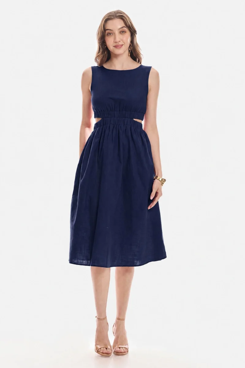 Arabellae|100% Cotton Waist Cut Out Midi Dress