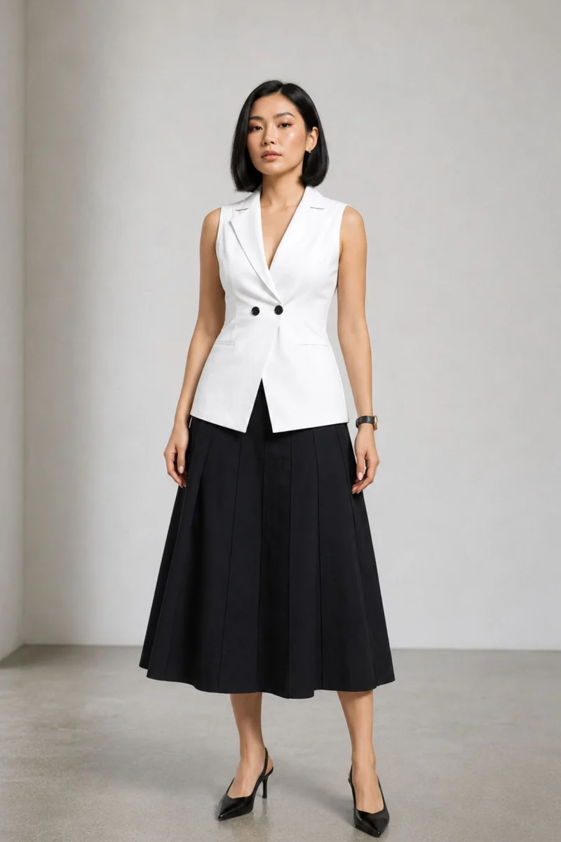 Zivaea|100% Cotton Notch Collar Waistcoat