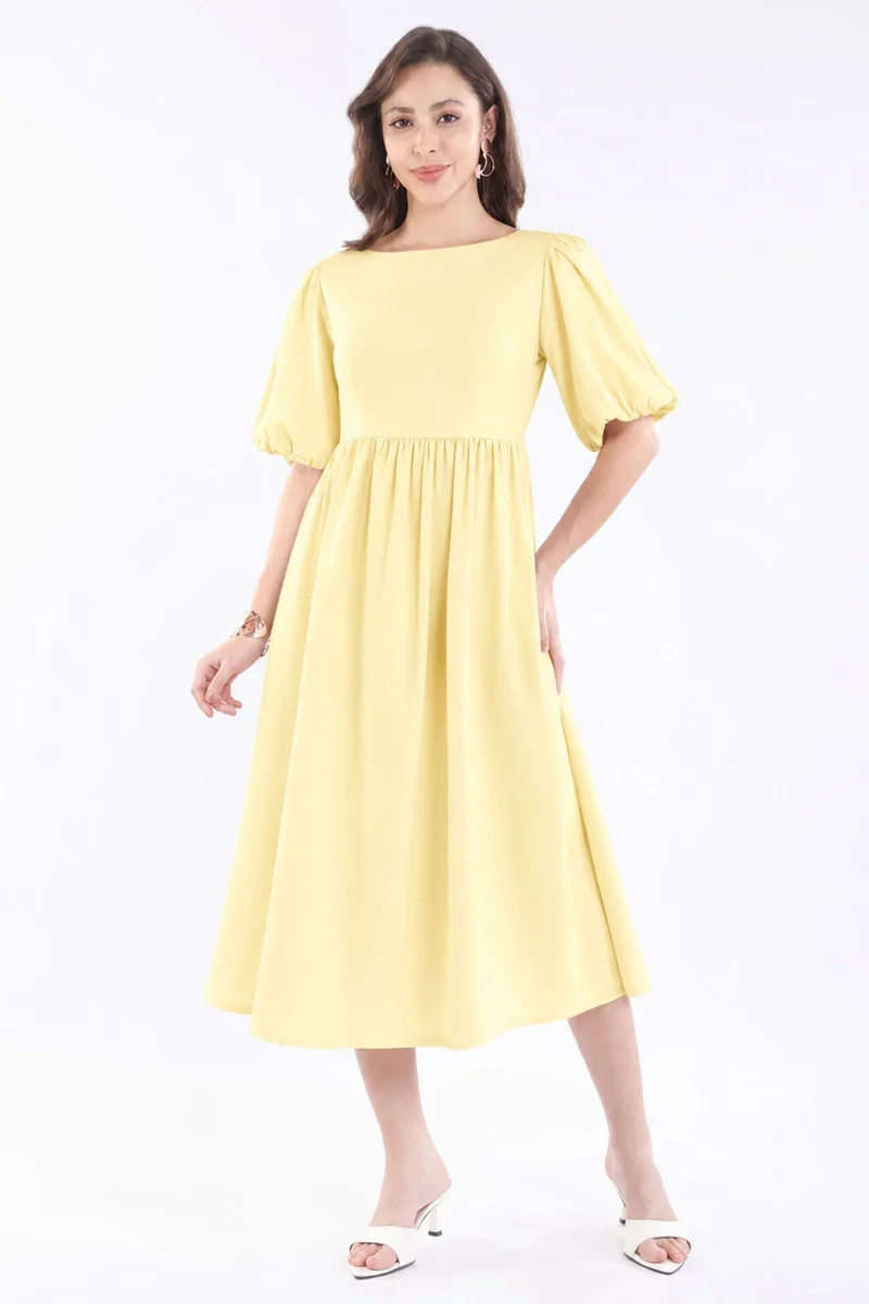 Tianae|100% Cotton Back Bow Tie Up Midi Dress