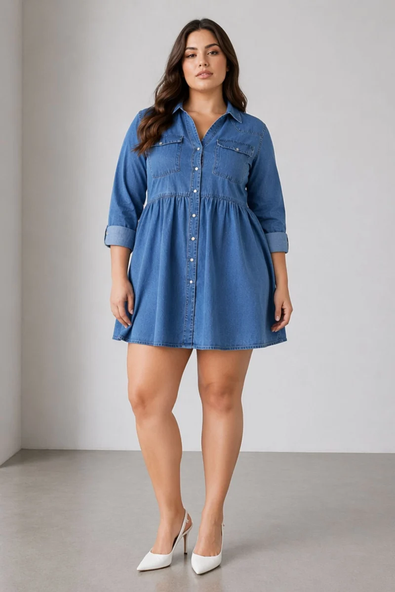 Alessiy|100% Cotton Denim Shirt Dress