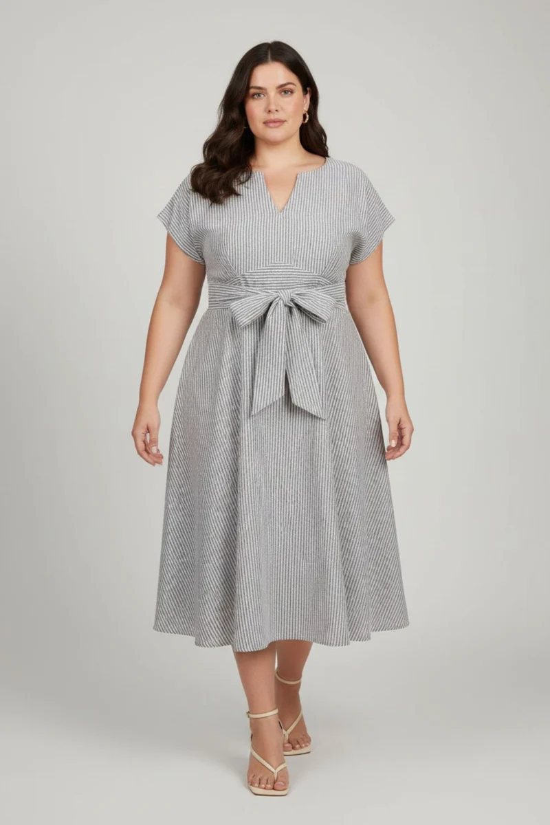 Marivelle|100% Cotton Printed A-Line Midi Dress