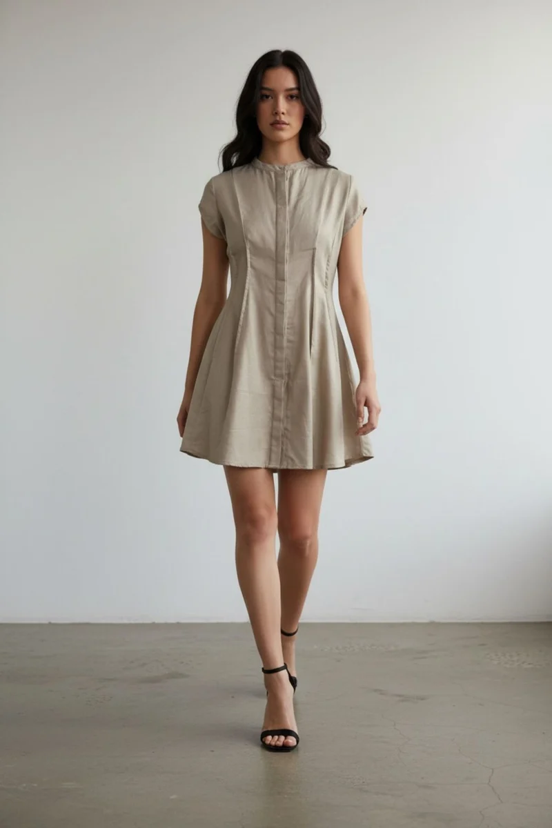Caliora|100% Cotton Pintuck Shirt Dress