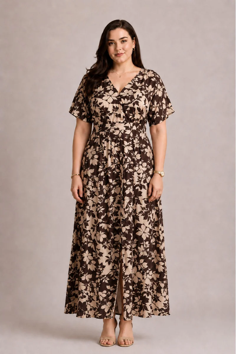 Ismeria|100% Viscose Pleated Maxi Dress