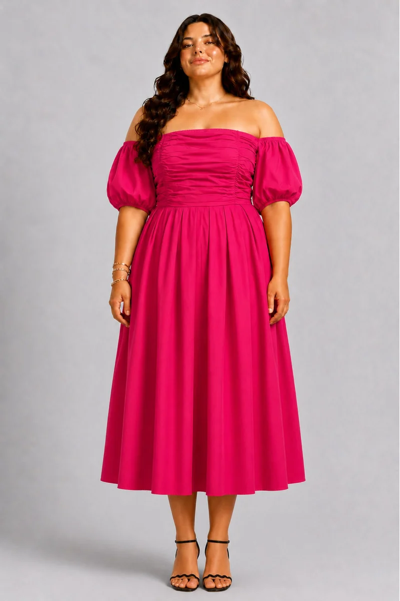 Linnea|100% Cotton Off-Shoulder Midi Dress
