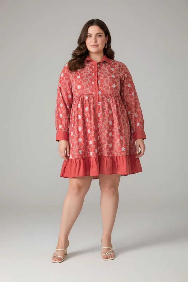 Solennea|100% Cotton Schiffli Shirt Dress