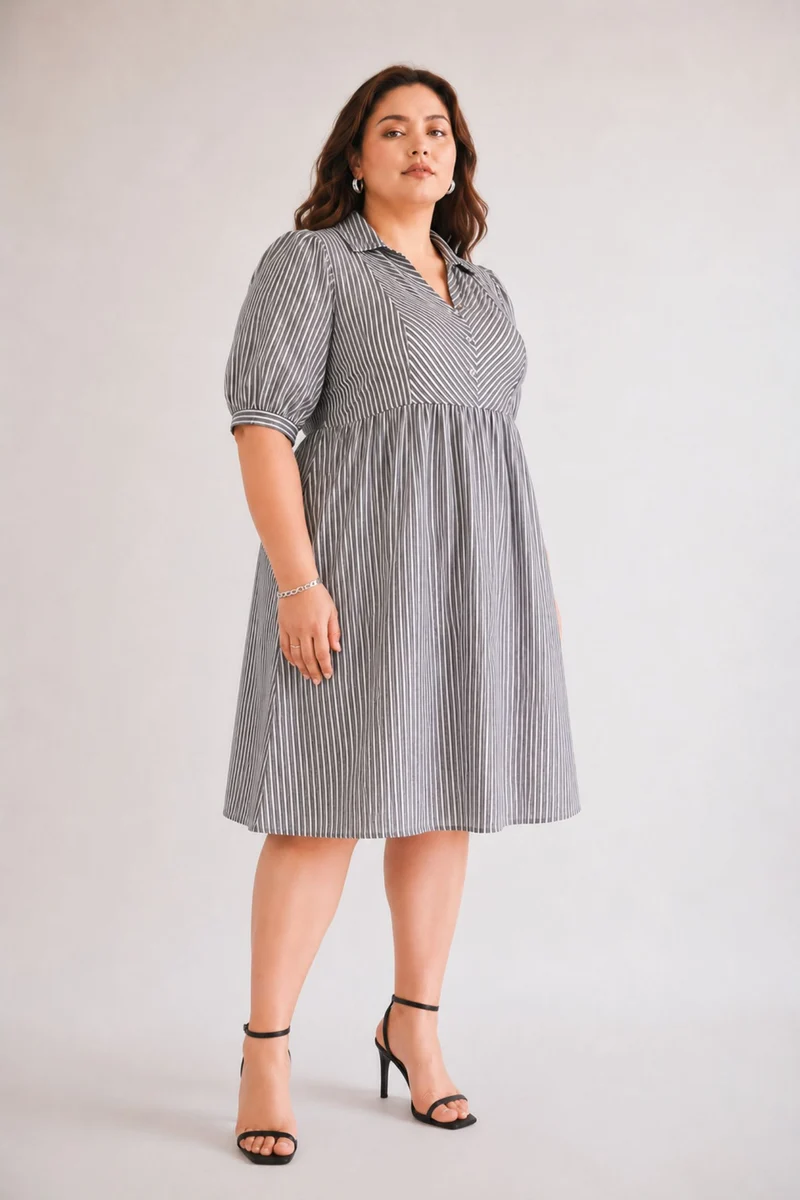Zafira|100% Cotton Puff Sleeve Mini Shirt Dress