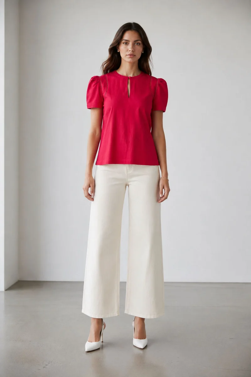 Elariah|100% Cotton Lace Insert Regular Blouse