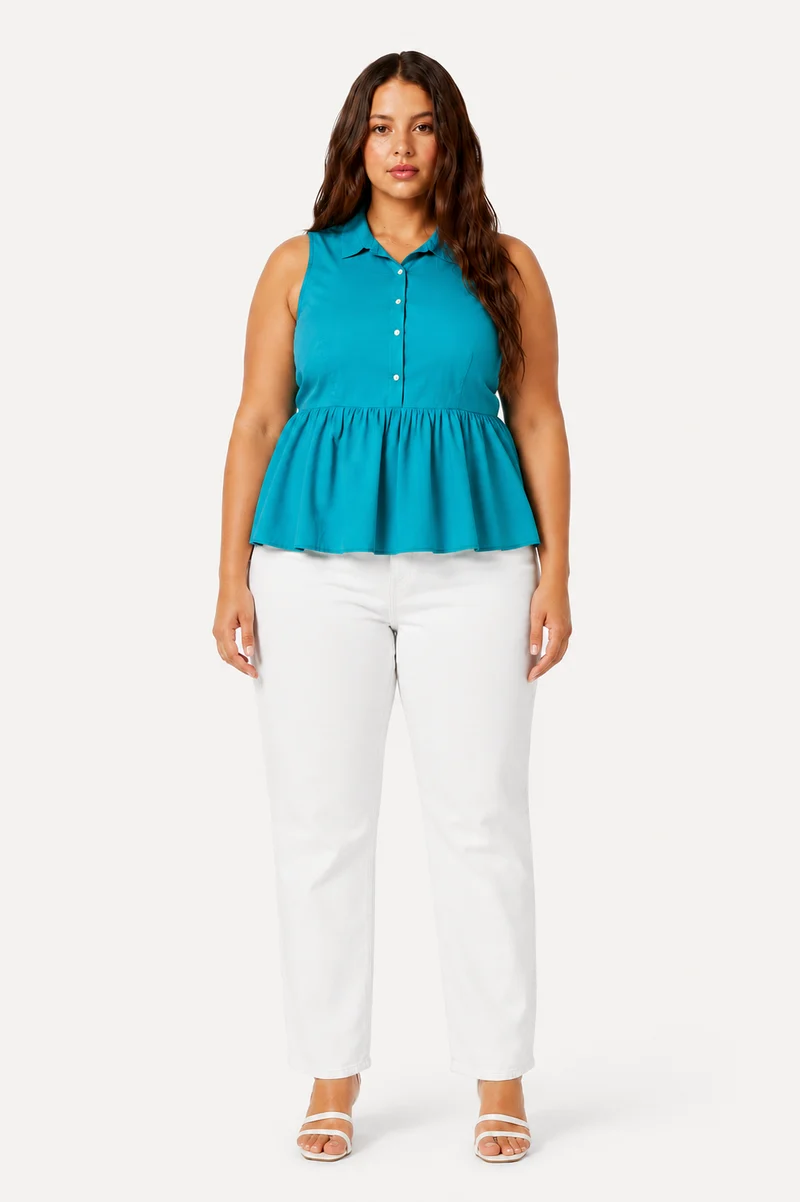 Nerina|100% Cotton Collared Halter Peplum Top