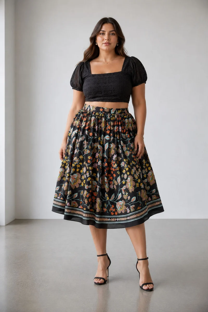 Evorah|100% Cotton Flared Skirt