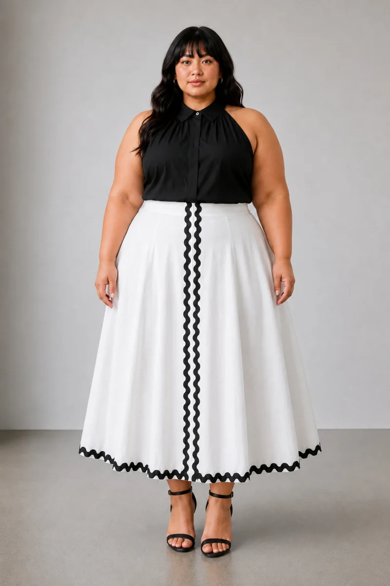 Valleriah|100% Viscose Maxi Skirt With Contrast Lace