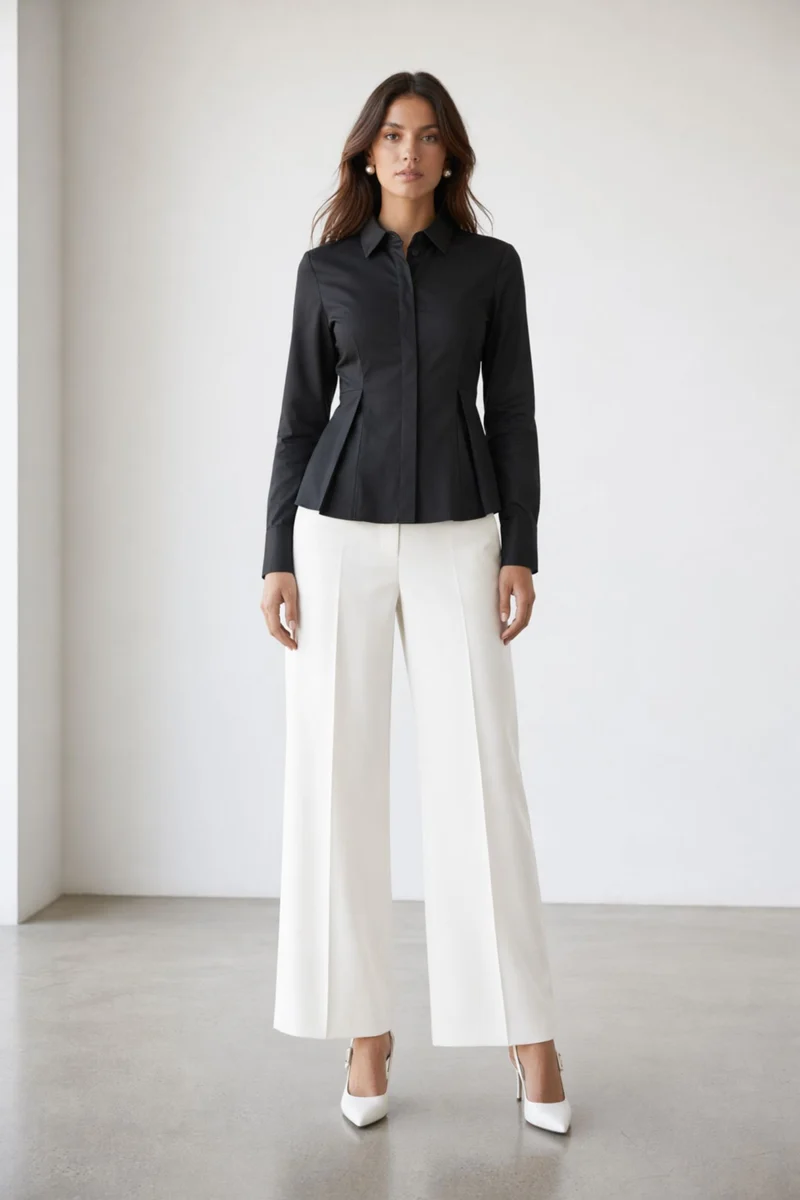 Anvika|100% Cotton Peplum Detail Fitted Shirt