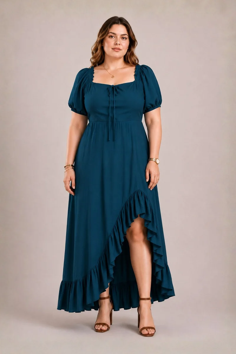 Rosina|100% Viscose High-Low Maxi Dress