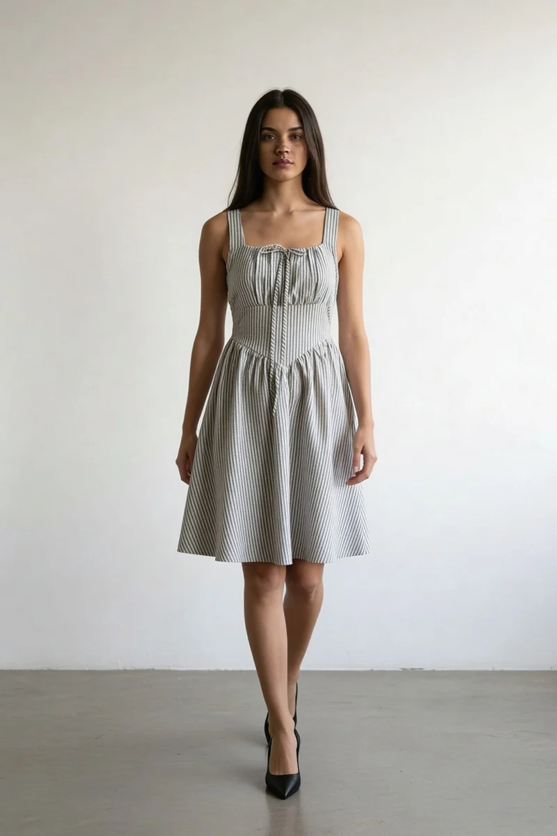 Auralyn|100% Cotton Corset Bodice Mini Dress