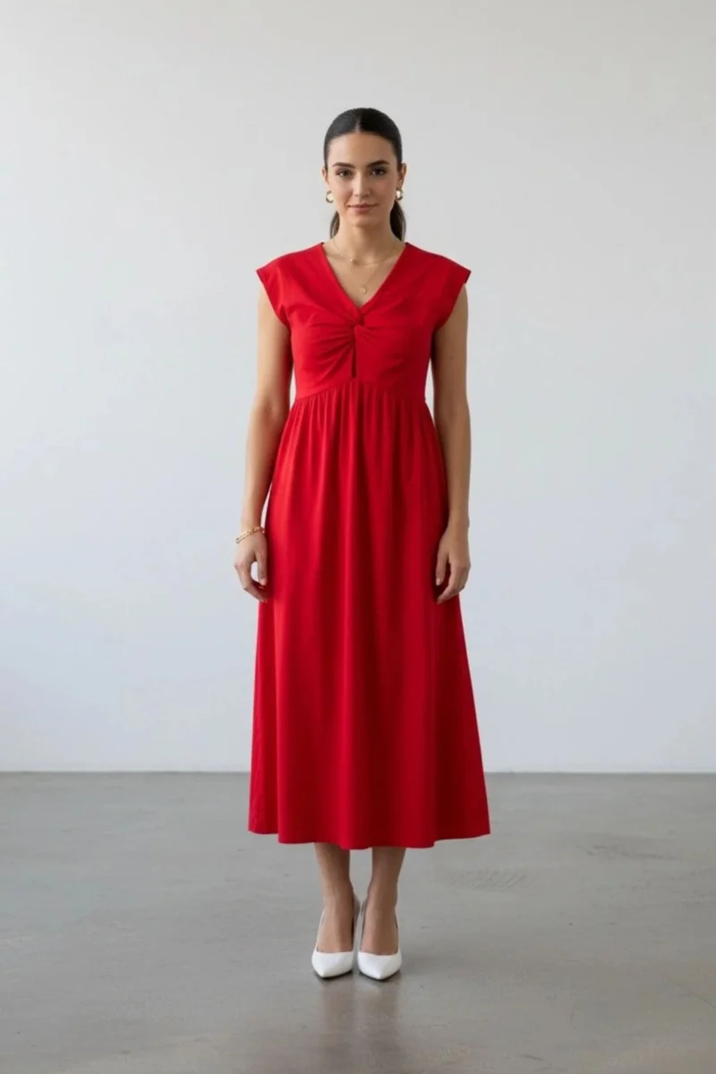 Lunette|100% Cotton Twisted Front Maxi Dress