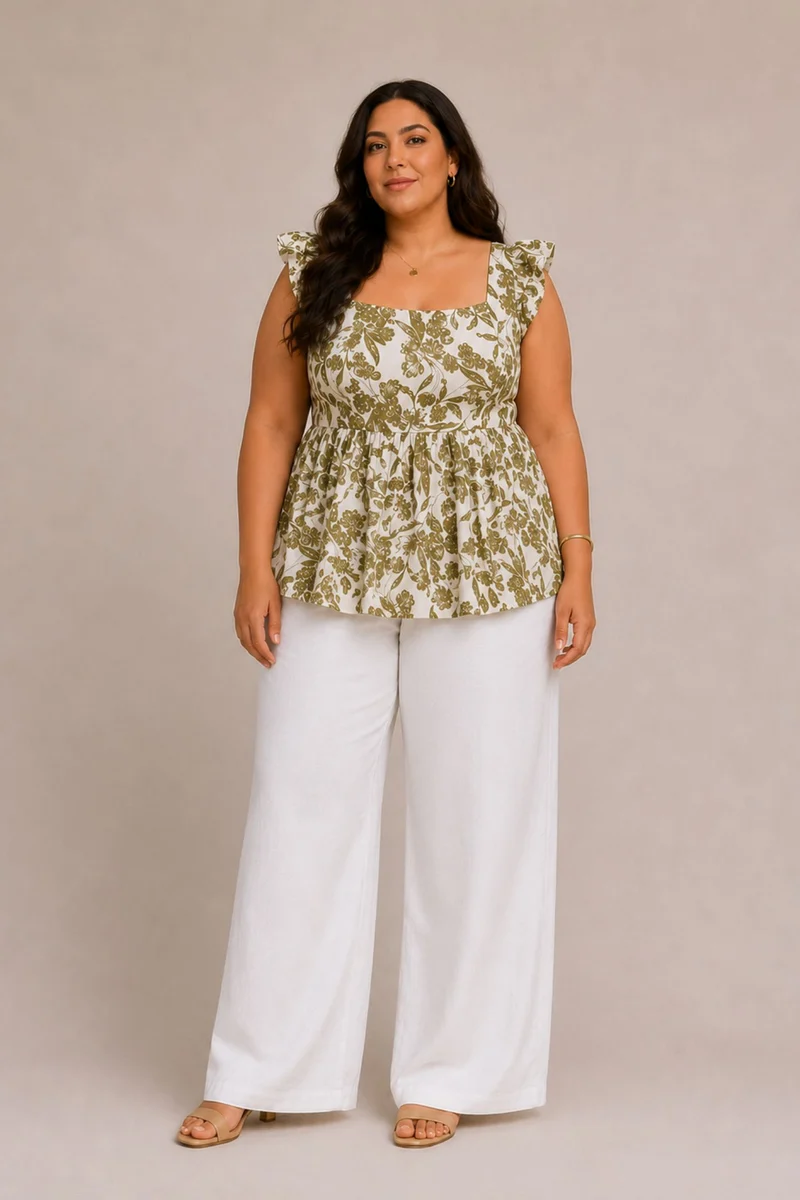 Aurisse|100% Viscose Sweetheart Neck Fit & Flare Top
