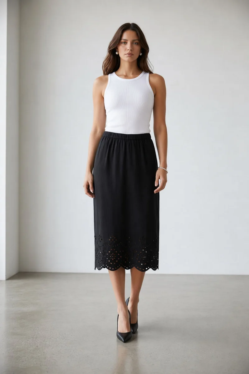 Azurae Skirt|100% Cotton Schiffli Skirt With Side Slit