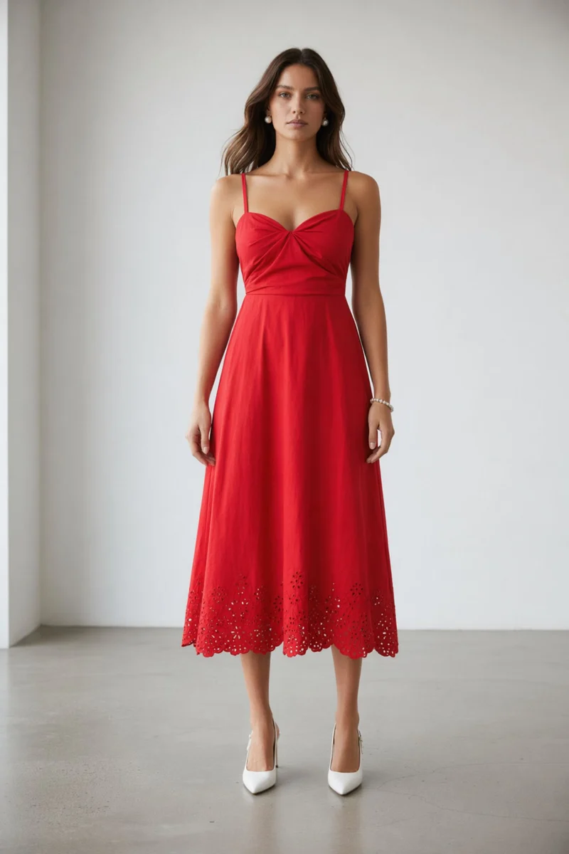 Nayelle|100% Cotton Twisted Bust Midi Dress