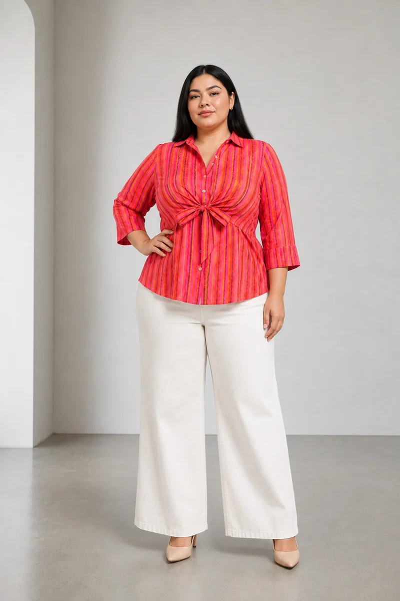 Asterelle|100% Cotton Shirt With Tie-Up