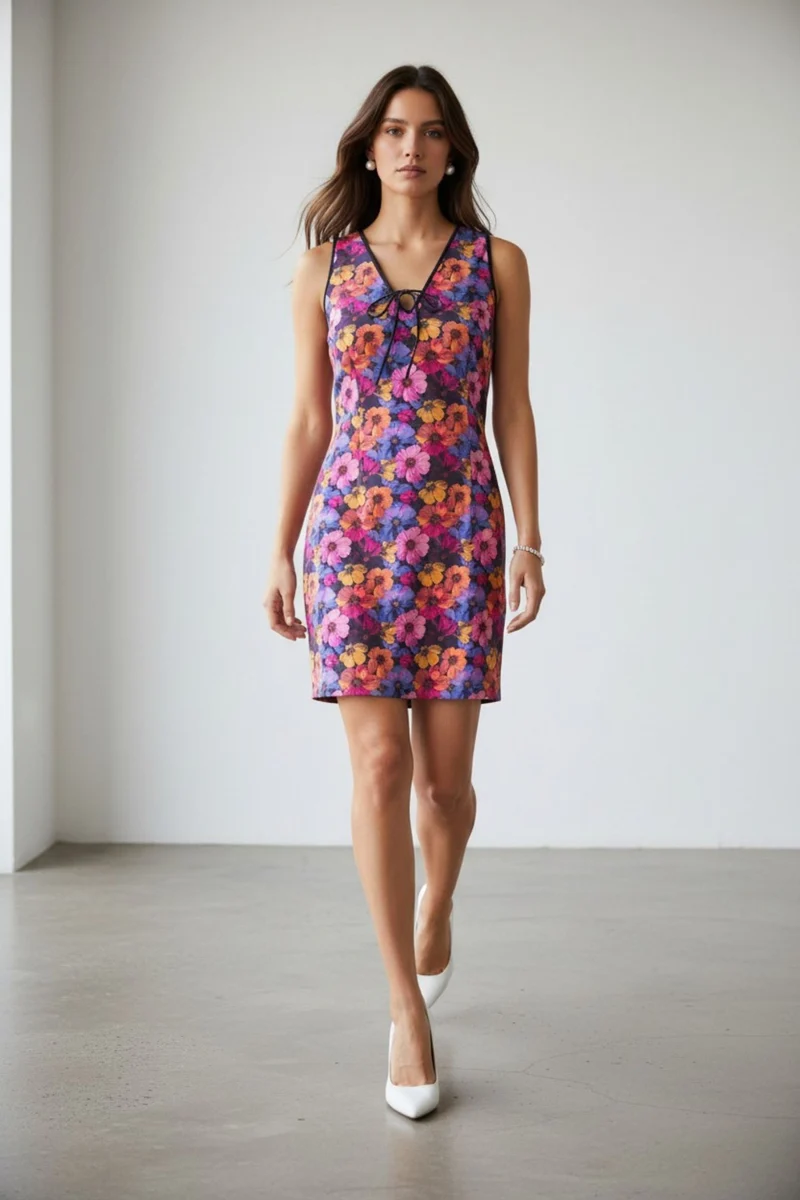 Isolde|100% Cotton Floral Tie-Front Mini Dress