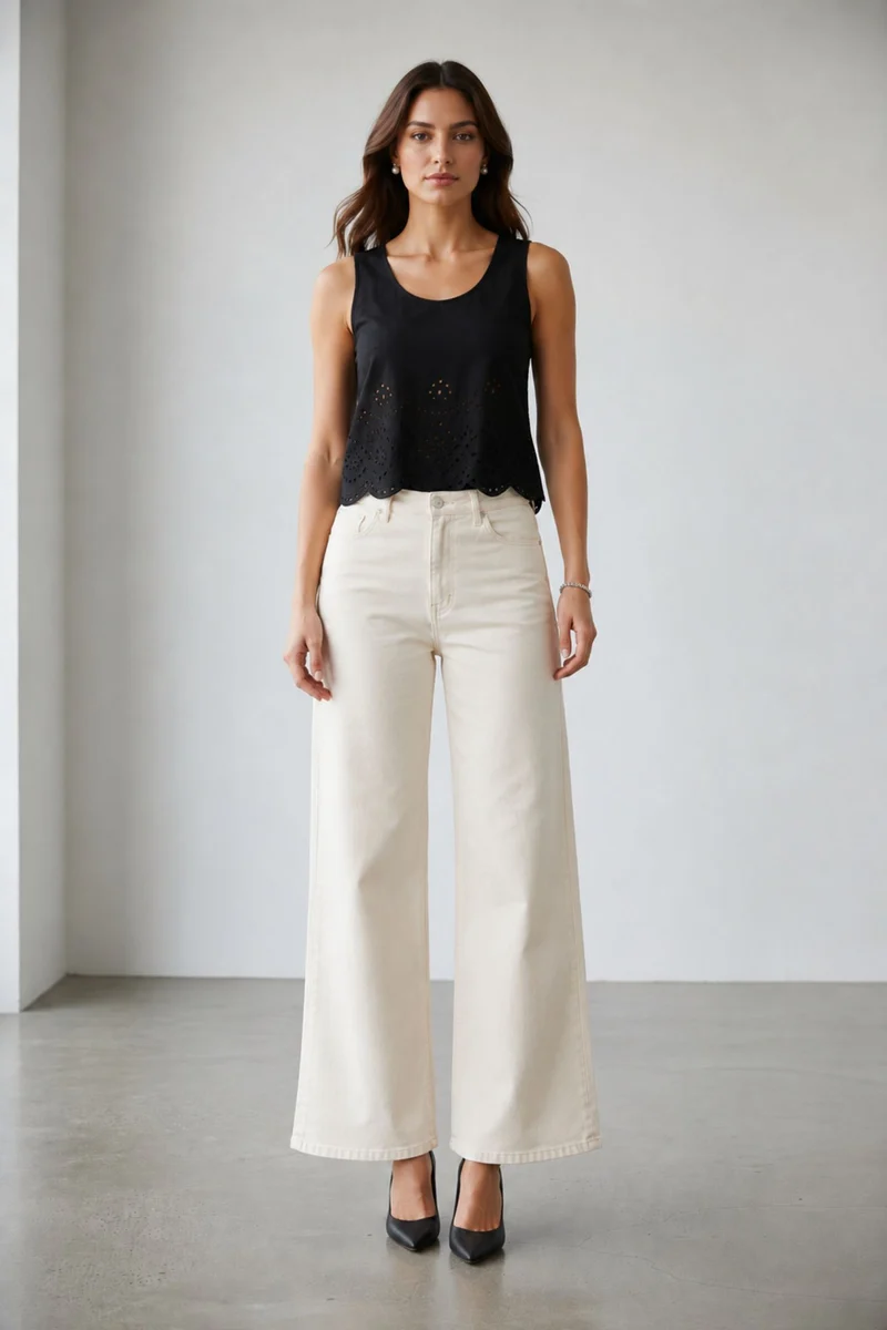 Azurae Top|100% Cotton Relaxed Fit Schiffli Top