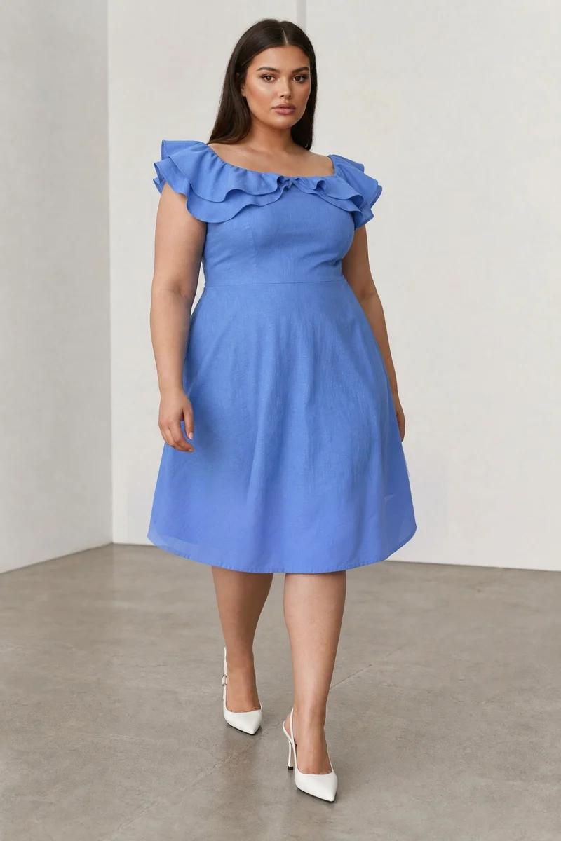 Celinette|100% Cotton Off Shoulder Ruffled Mini Dress