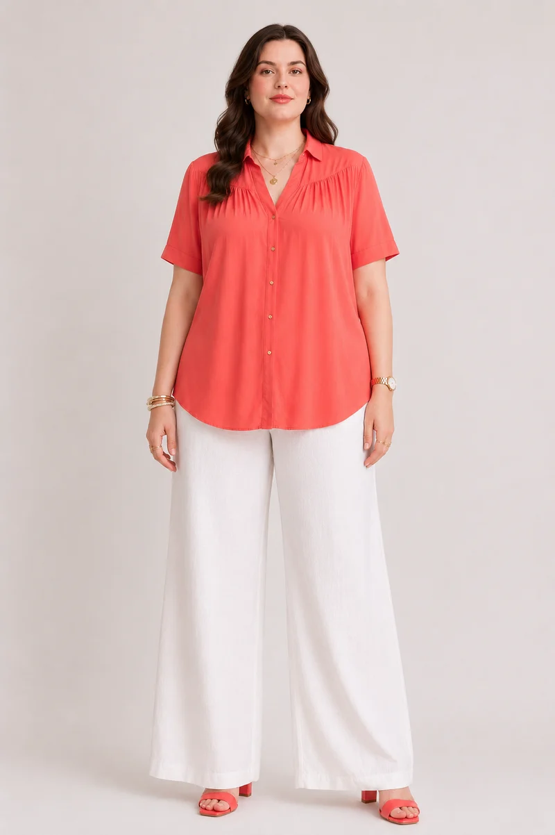 Nerissa|100% Viscose Relaxed Fit Gathered Shirt
