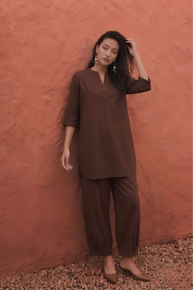 Zeenat|100% Cotton Relaxed Tunic Set With Tapered Pants