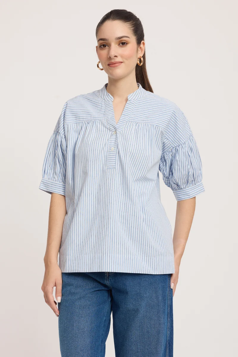 Junu|100% Cotton Stripped Boxy Top