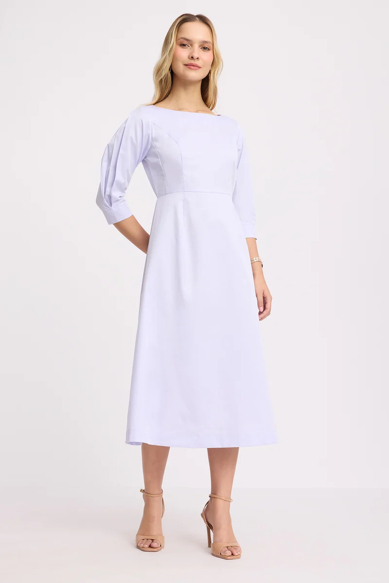 Hanu|100% Cotton Boat Neck Midi Dress