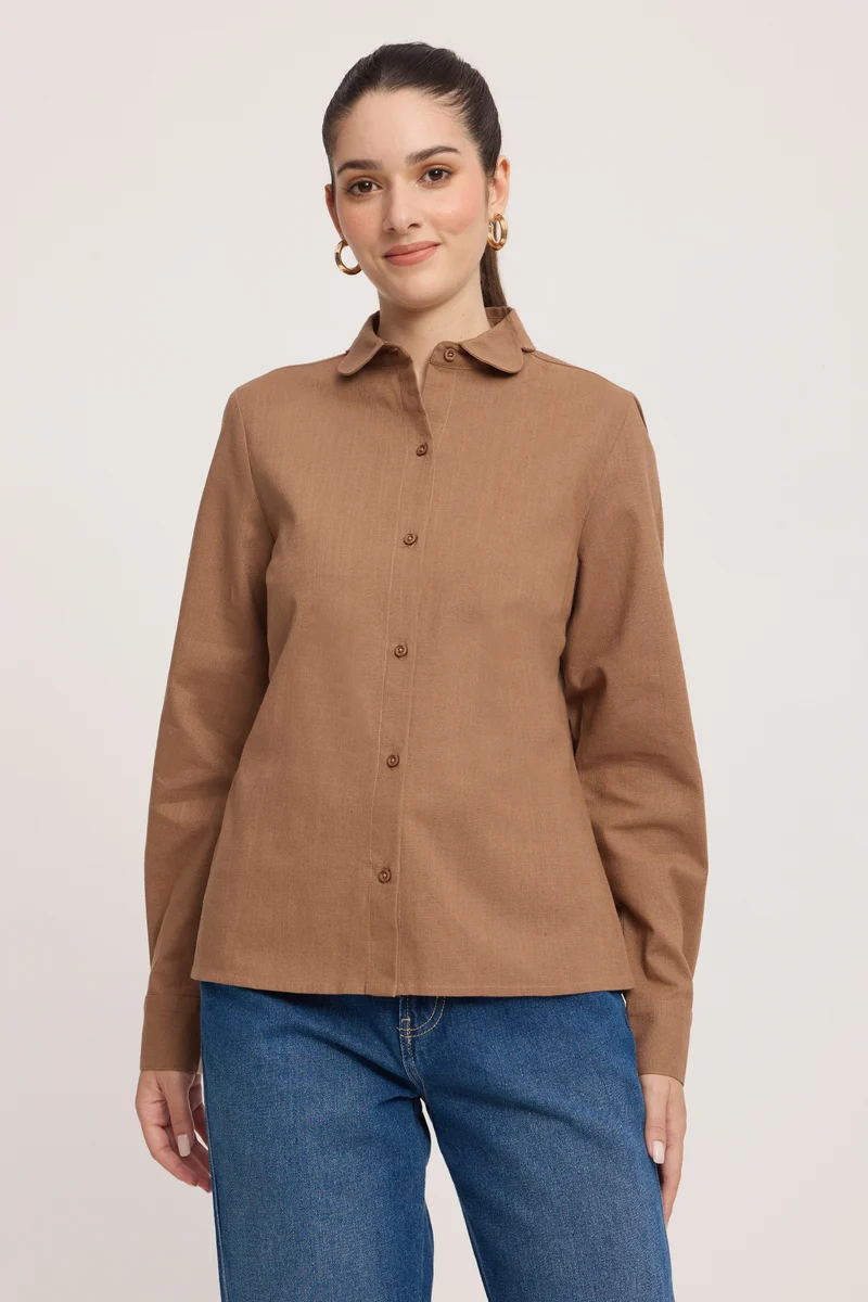 Tomoe|Linen Scalloped Peterpan Collar Shirt