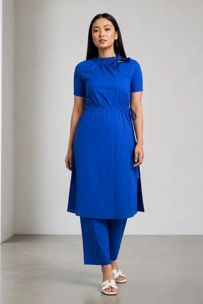 Aira |100% Cotton Relaxed High-Neck Tunic Set With Straight Pants