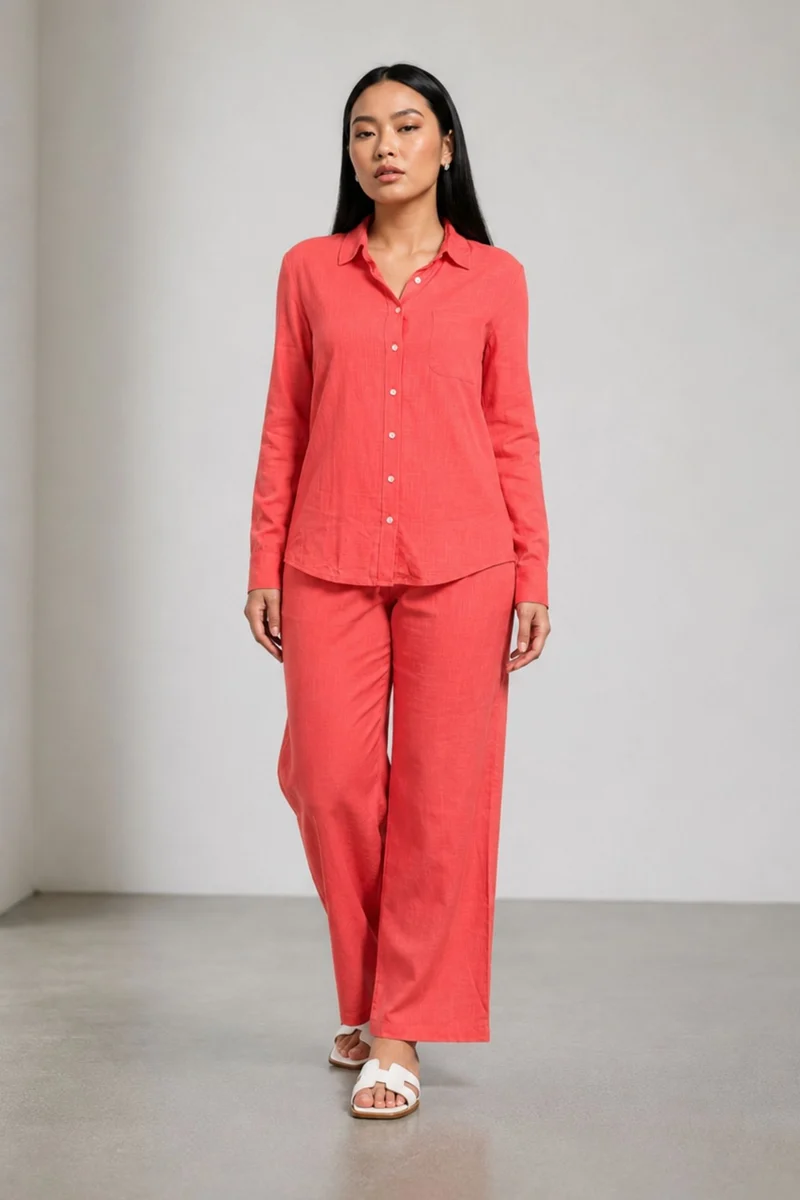 Madhur|100% Viscose Relaxed Shirt Set With Wide-Leg Pants