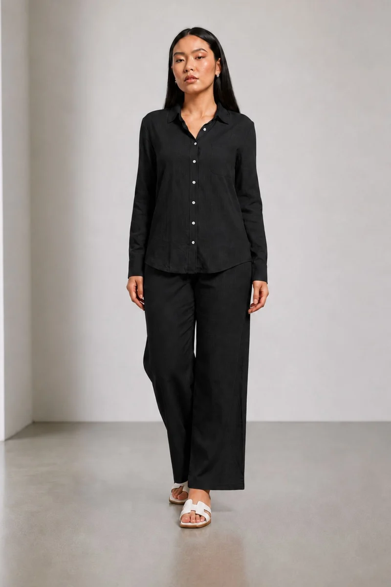 Mridu|100% Viscose Relaxed Shirt Set With Wide-Leg Pants