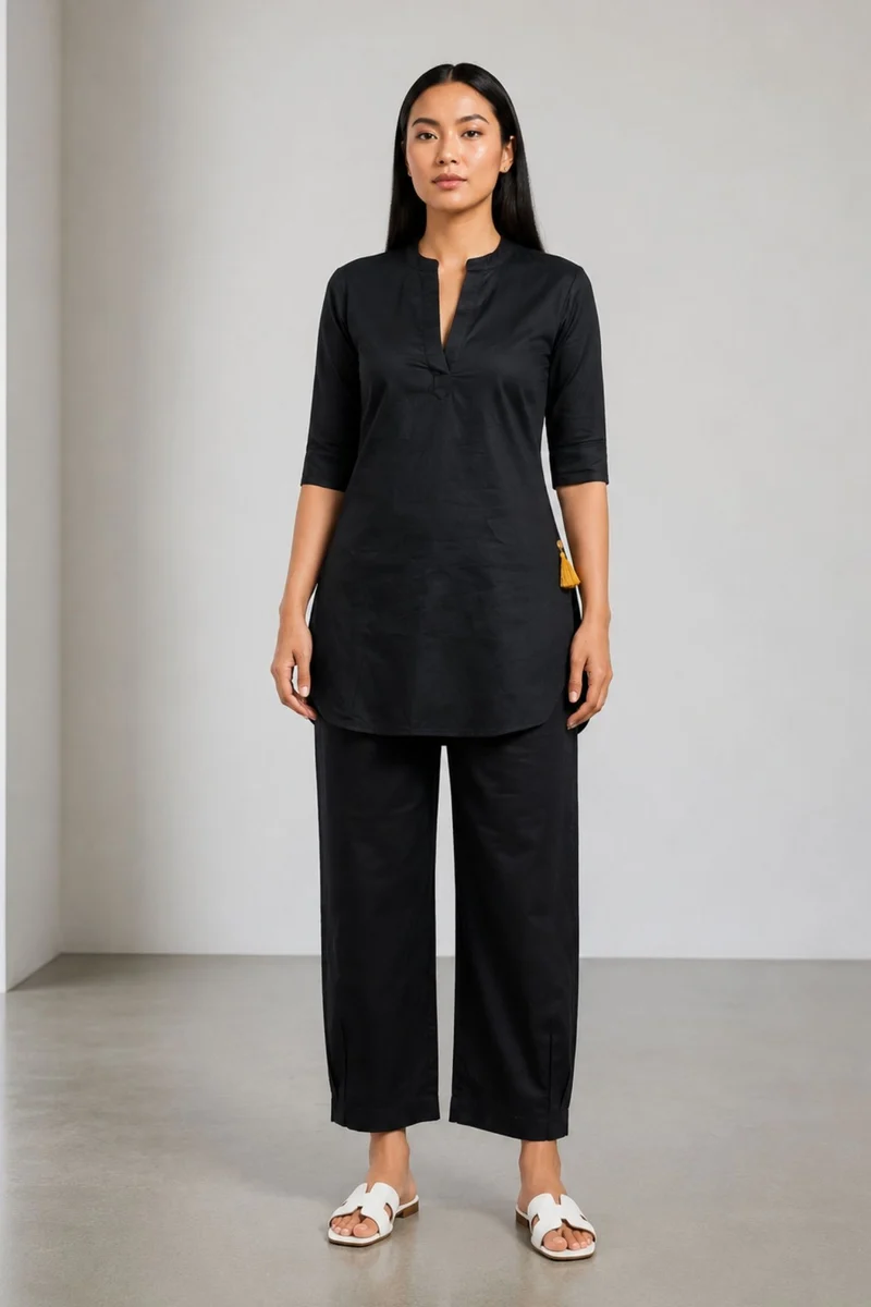 Ivara|100% Viscose Relaxed Tunic Set With Tapered Pants