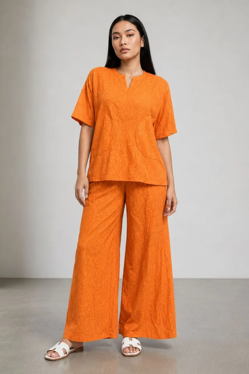 Tarini|100% Viscose Oversized Top Set With Wide-Leg Pants