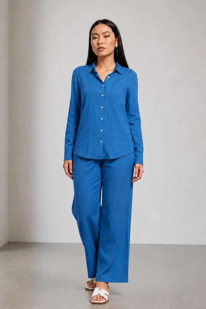 Raahat |100% Viscose Relaxed Shirt Set With Wide-Leg Pants