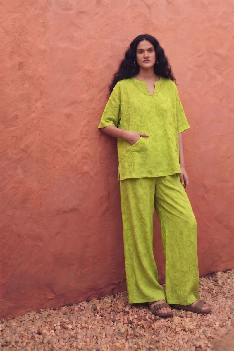 Farida|100% Cotton Oversized Top Set With Wide-Leg Pants