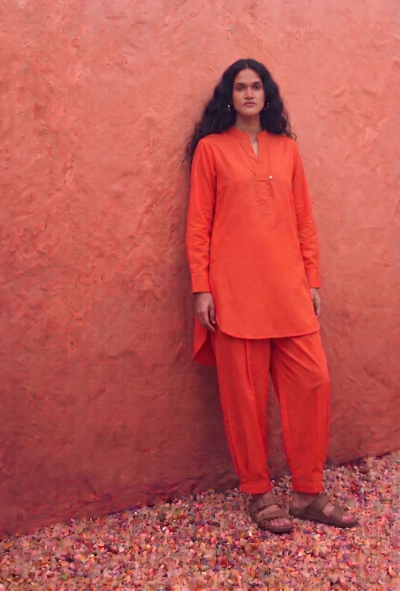 Mala|100% Cotton Relaxed Straight Tunic Set With Tapered Pants