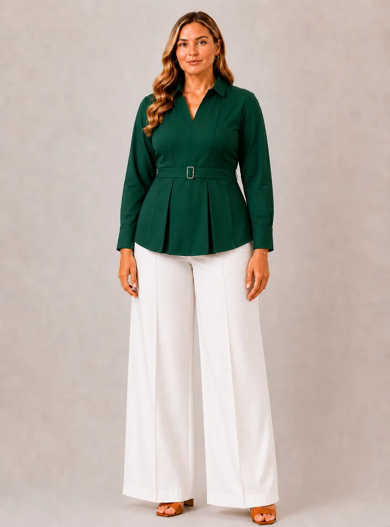 Elaraey|100% Cotton Cinched Waist Buckle Shirt